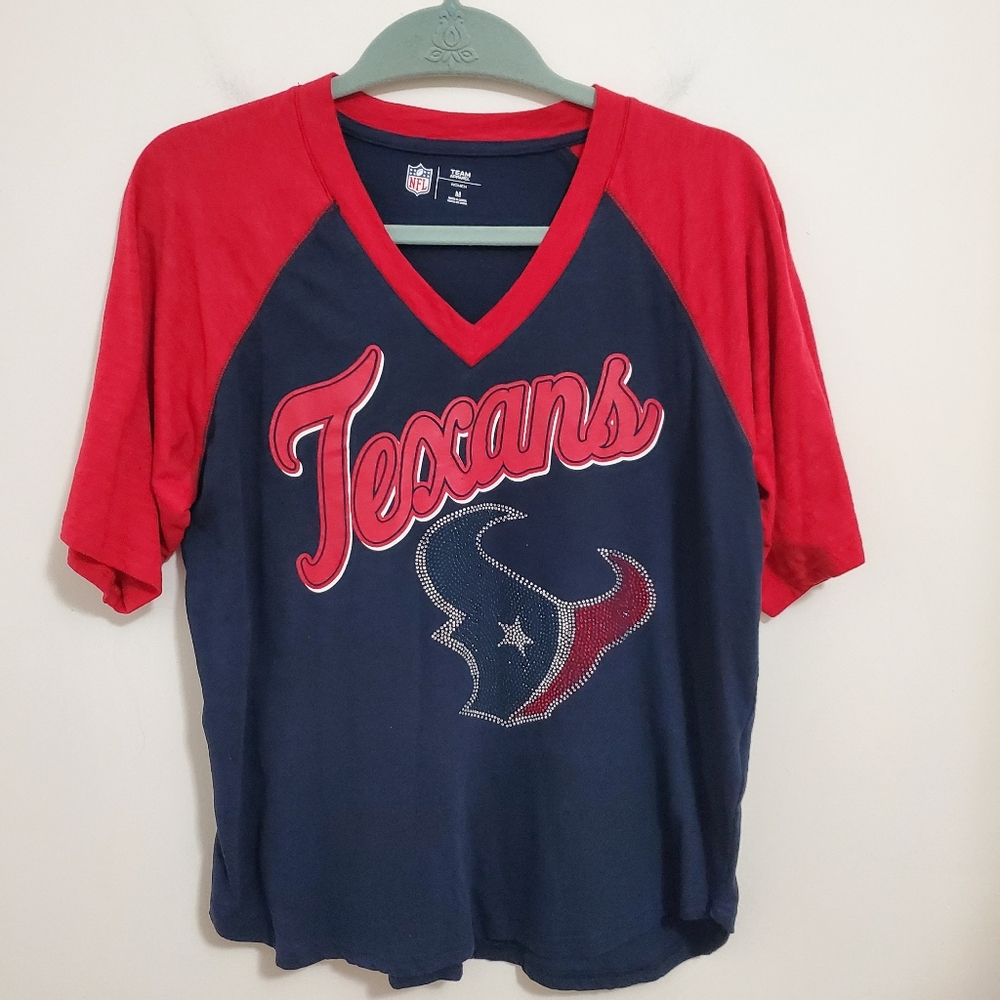 HOUSTON Texans fan t-shirt.  Short sleeved bedazzled ladies. Size Medium